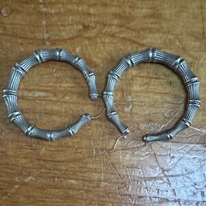 XL Bamboo Style Hip Hop Silver Hoop Earrings